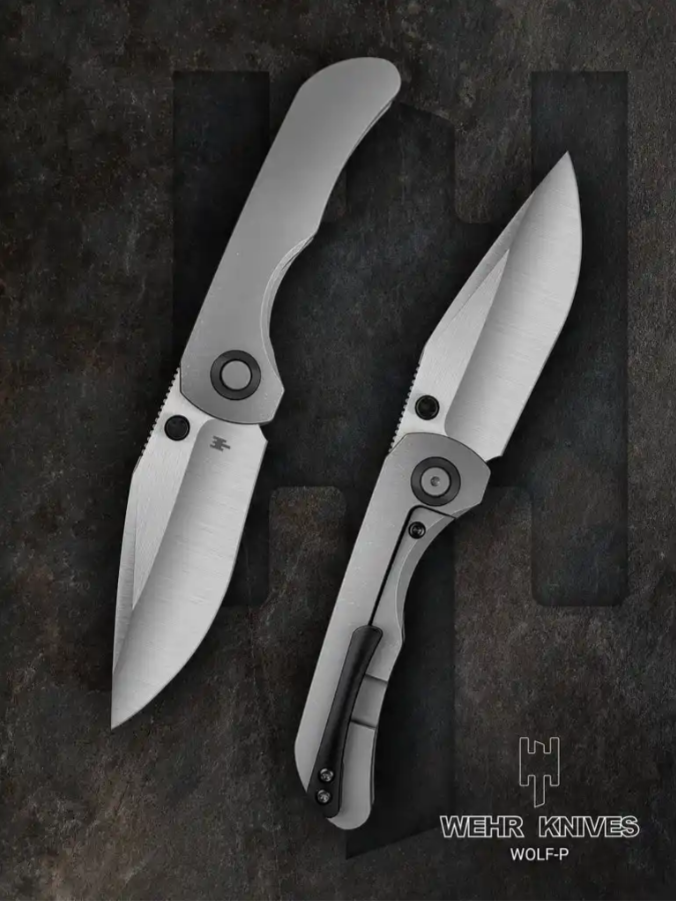Wehr Knives Wolf-P - Black Hardware - Bead Blast/Stonewash Titanium Handle - M390 Steel - CLOSEOUT