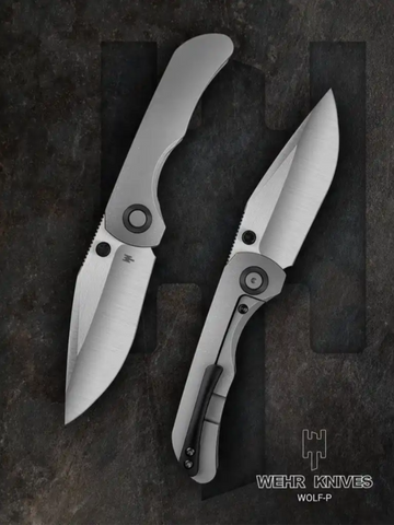 Wehr Knives Wolf-P - Black Hardware - Bead Blast/Stonewash Titanium Handle - M390 Steel
