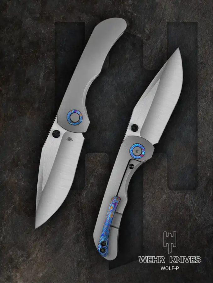 Wehr Knives Wolf-P - Zircuti Hardware - Bead Blast/Stonewash Titanium Handle - M390 Steel - CLOSEOUT