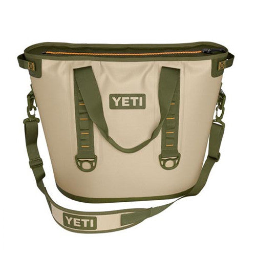 YETI Coolers - Hopper 40 - Soft-Sided Cooler - Field Tan / Blaze Orange - YHOP40T