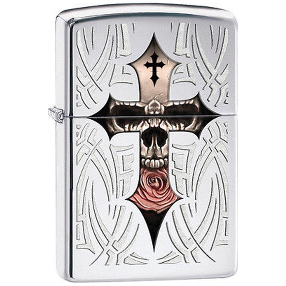 Zippo - Cross Skull Chrome Lighter - 28874