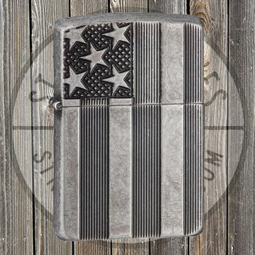 Zippo -  U.S. Flag Armor Antq Slvr Plt - 28974