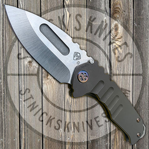 Medford Praetorian Genesis T - S35VN - Tumbled Drop Point Blade - Violet/Bronze Ano Fade Handles - Flamed Hardware and Standard Clip - NP3 Breaker