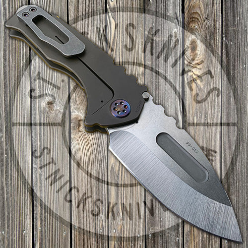 Medford Praetorian Genesis T - S35VN - Tumbled Drop Point Blade - Violet/Bronze Ano Fade Handles - Flamed Hardware and Standard Clip - NP3 Breaker - 0