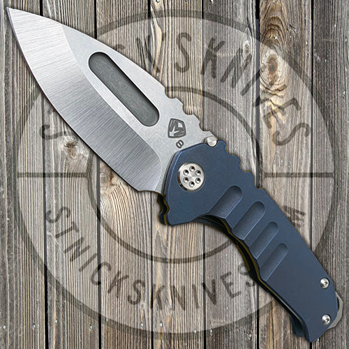 Medford Praetorian Genesis T - S35VN - Tumbled Drop Point Blade - Blue Anodized Handles - Standard Hardware and Clip - NP3 Breaker