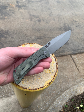 McNees Custom Knives MAC 2 3.5 - Milled Shockwave Green Ano Handle - Matte Stonewashed Blade - 0