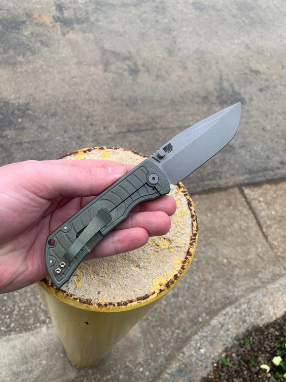 McNees Custom Knives MAC 2 3.5 - Milled Shockwave Green Ano Handle - Matte Stonewashed Blade