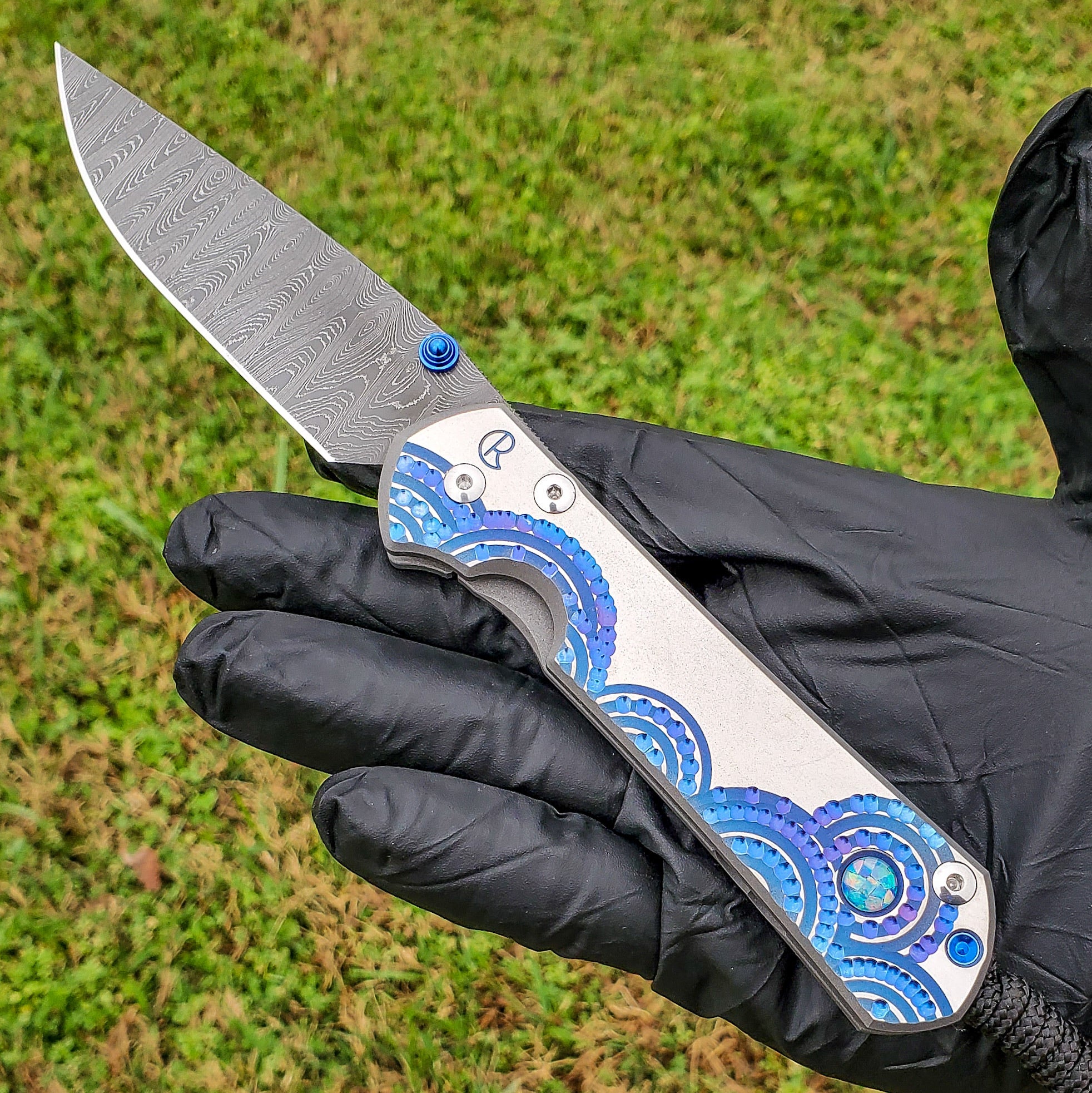 Chris Reeve - Large Sebenza 31 - Unique - Ladder Damascus - Triple Opal Mosaic Cabochon - SS19 “A” - L31-1412