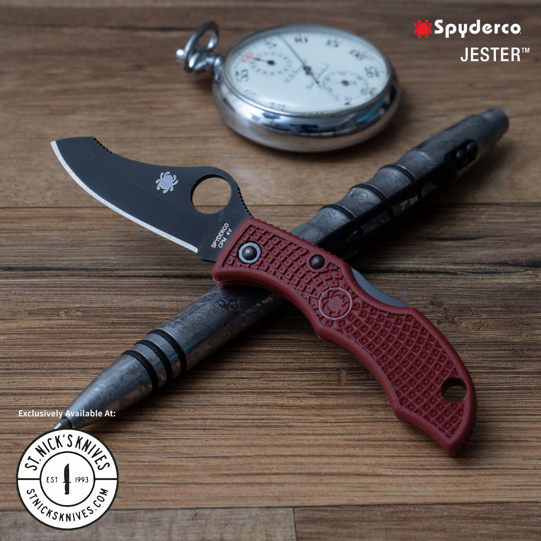 Spyderco Jester - St. Nick's Exclusive - Black Hardware - Red FRN - CPM-4V - JRDBKP - 0