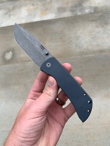 McNees Custom Knives MAC 2 3.5 - Atomic Blue Ano Handle - Matte Stonewashed Blade