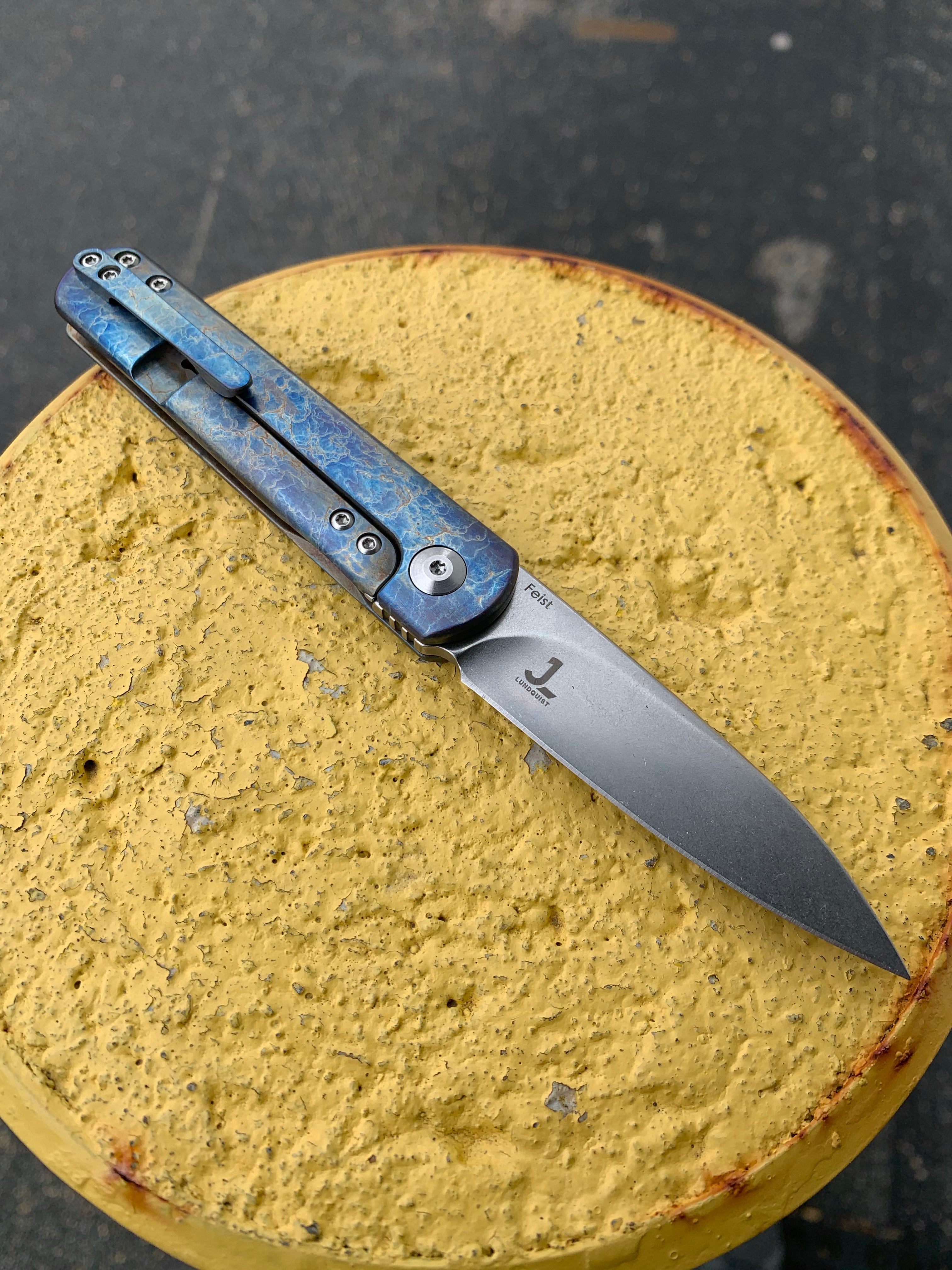 Kizer Feist - Drop Point - Lightning Strike Finish - St. Nick's Custom Anodization