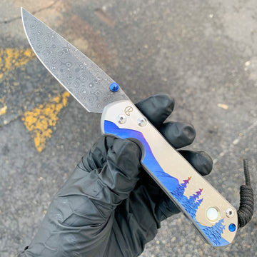 Chris Reeve - Large Sebenza 31 - Unique w/ Cabochon Raindrop Damascus - Night Sky w/ Mother of Pearl - L31-1414