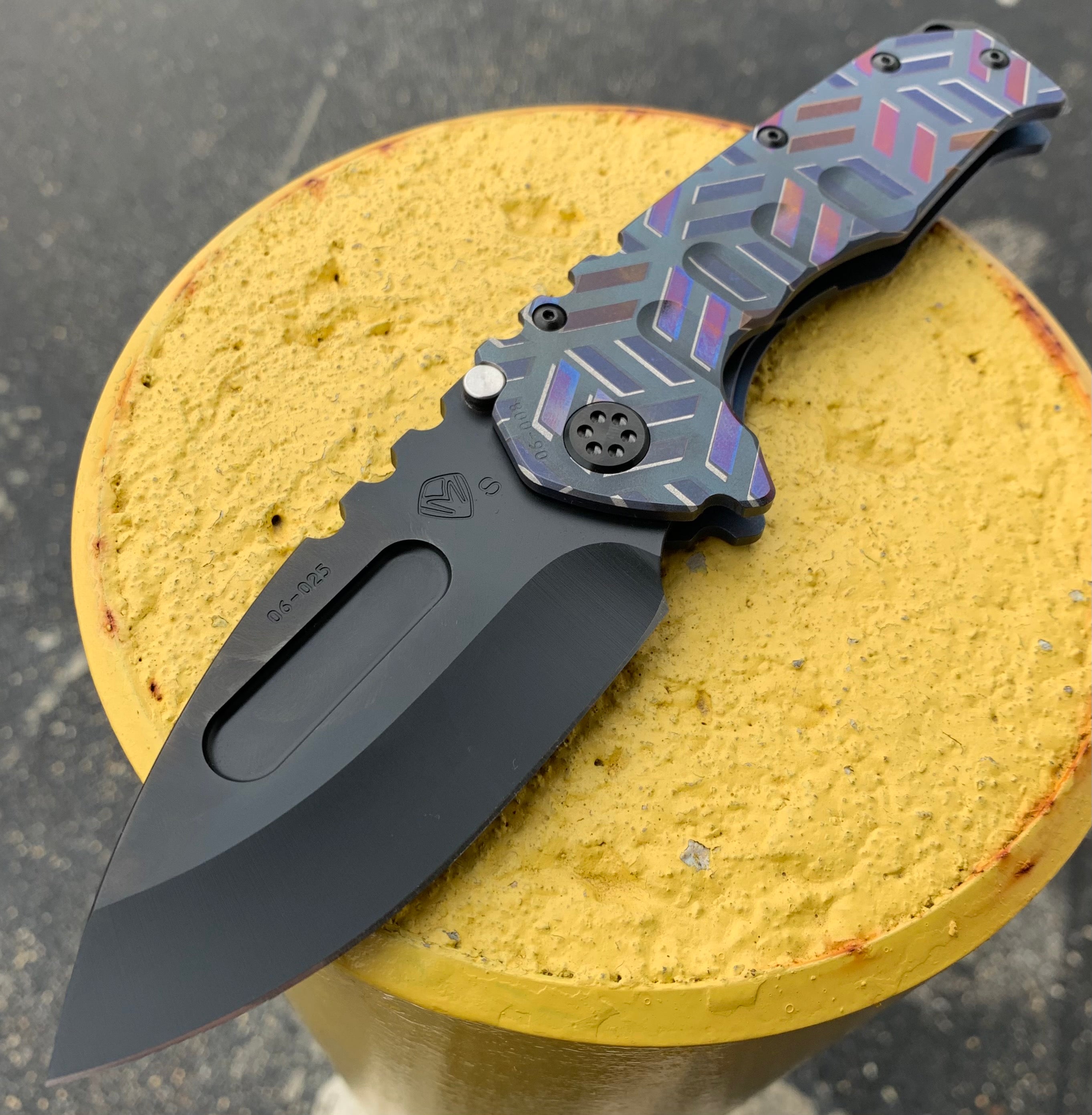 Medford - Praetorian T - Tumbled S35VN Drop Point Blade - "Geometric" Handles - PVD Hardware & Clip