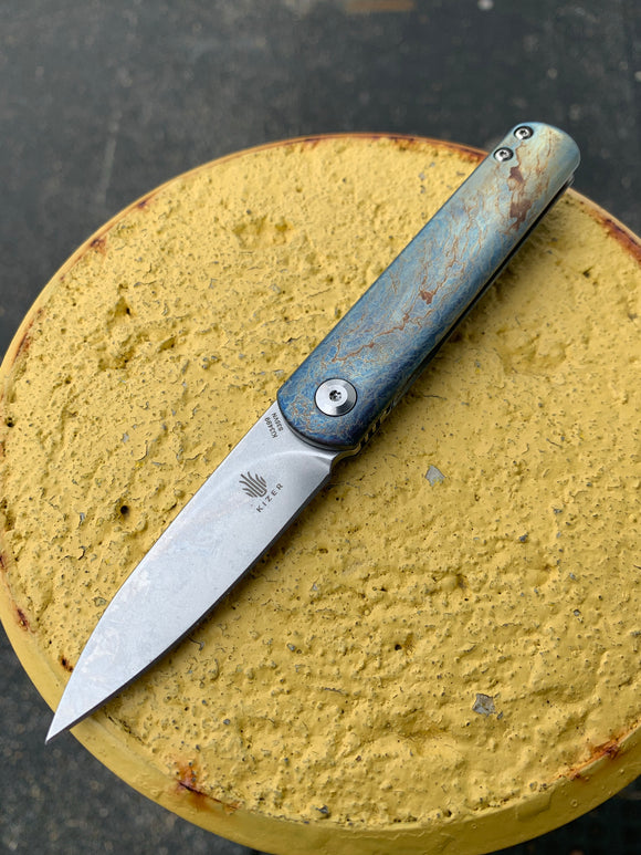 Kizer Feist - Drop Point - Lightning Strike Finish - St. Nick's Custom Anodization
