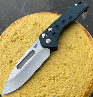 Medford - Praetorian Swift - Push Button Automatic - S35VN - Tumbled Finish - Blue Aluminum Handles