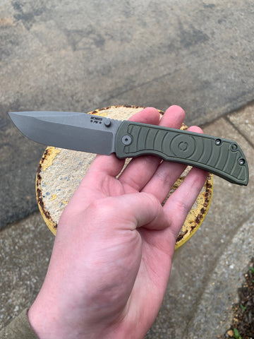 McNees Custom Knives MAC 2 3.5 - Milled Shockwave Green Ano Handle - Matte Stonewashed Blade