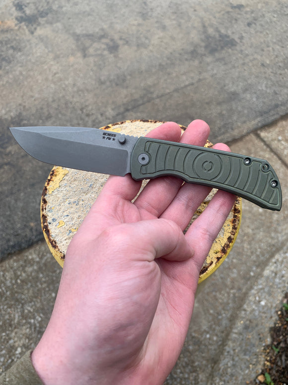 McNees Custom Knives MAC 2 3.5 - Milled Shockwave Green Ano Handle - Matte Stonewashed Blade