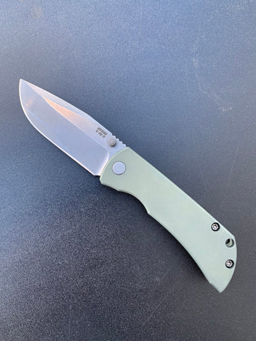 McNees Custom Knives MAC 2 - Satin Stonewashed Blade - Green Ano Handle