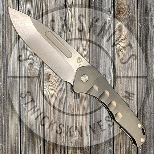 Medford - Praetorian Slim - S35VN - Tumbled Drop Point Blade - Blue Ano Pinstripe Handles - Std. Hardware and Clip