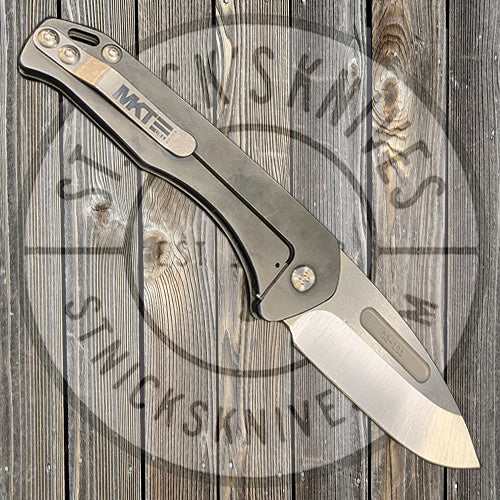 Medford - Praetorian Slim - S35VN - Tumbled Drop Point Blade - Blue Ano Pinstripe Handles - Std. Hardware and Clip