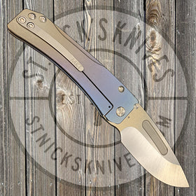 Medford - Slim Midi Marauder - S35VN - Tumbled Drop Point Blade - Blue/Violet/Bronze Ano Fade Handles - Std. Hardware and Clip - SNK/WTO - Home Office