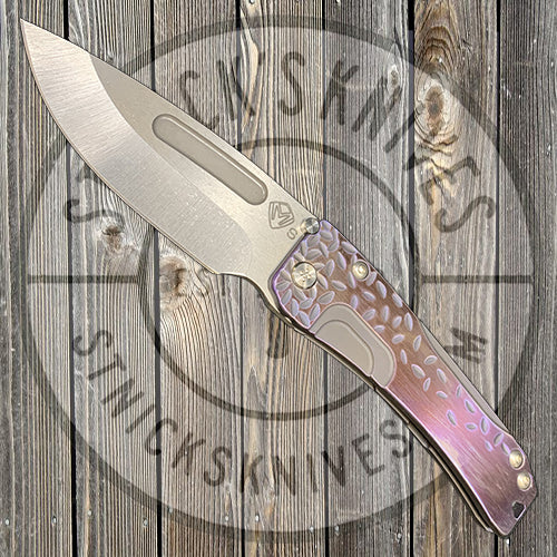 Medford - Slim Midi Marauder - S35VN - Tumbled Drop Point Blade - Violet Anodized "Falling Leaf" Handles - Std. Clip and Hardware