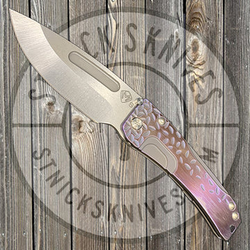 Medford - Slim Midi Marauder - S35VN - Tumbled Drop Point Blade - Violet Anodized "Falling Leaf" Handles - Std. Clip and Hardware