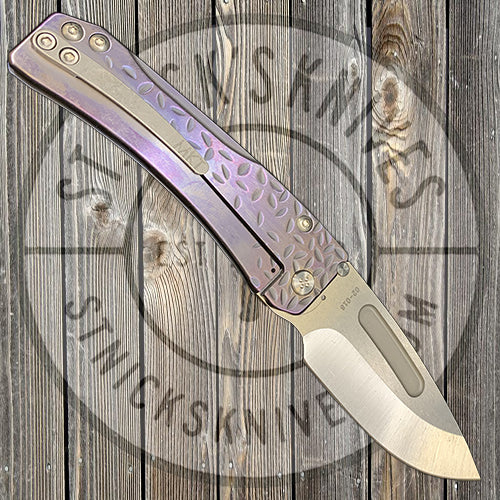 Medford - Slim Midi Marauder - S35VN - Tumbled Drop Point Blade - Violet Anodized "Falling Leaf" Handles - Std. Clip and Hardware