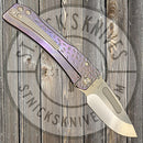 Medford - Slim Midi Marauder - S35VN - Tumbled Drop Point Blade - Violet Anodized "Falling Leaf" Handles - Std. Clip and Hardware-2