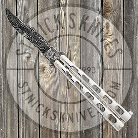Bear & Son - 5” Stainless Steel Butterfly Knife - Damascus - SS14D