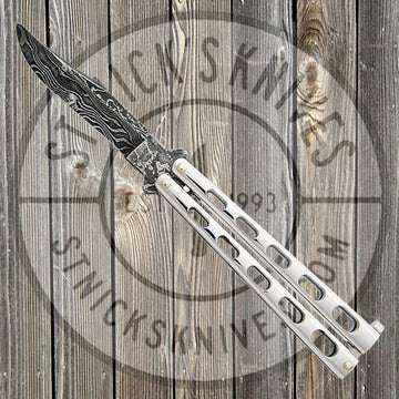 Bear & Son - 5” Stainless Steel Butterfly Knife - Damascus - SS14D