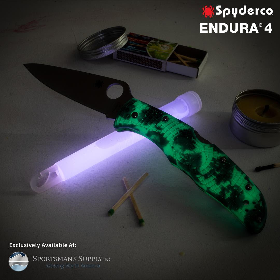 Spyderco Endura 4 - Plain Satin VG-10 Blade - Glow in the Dark ZOME Handle - Distributor Exclusive- C10ZFPGITD