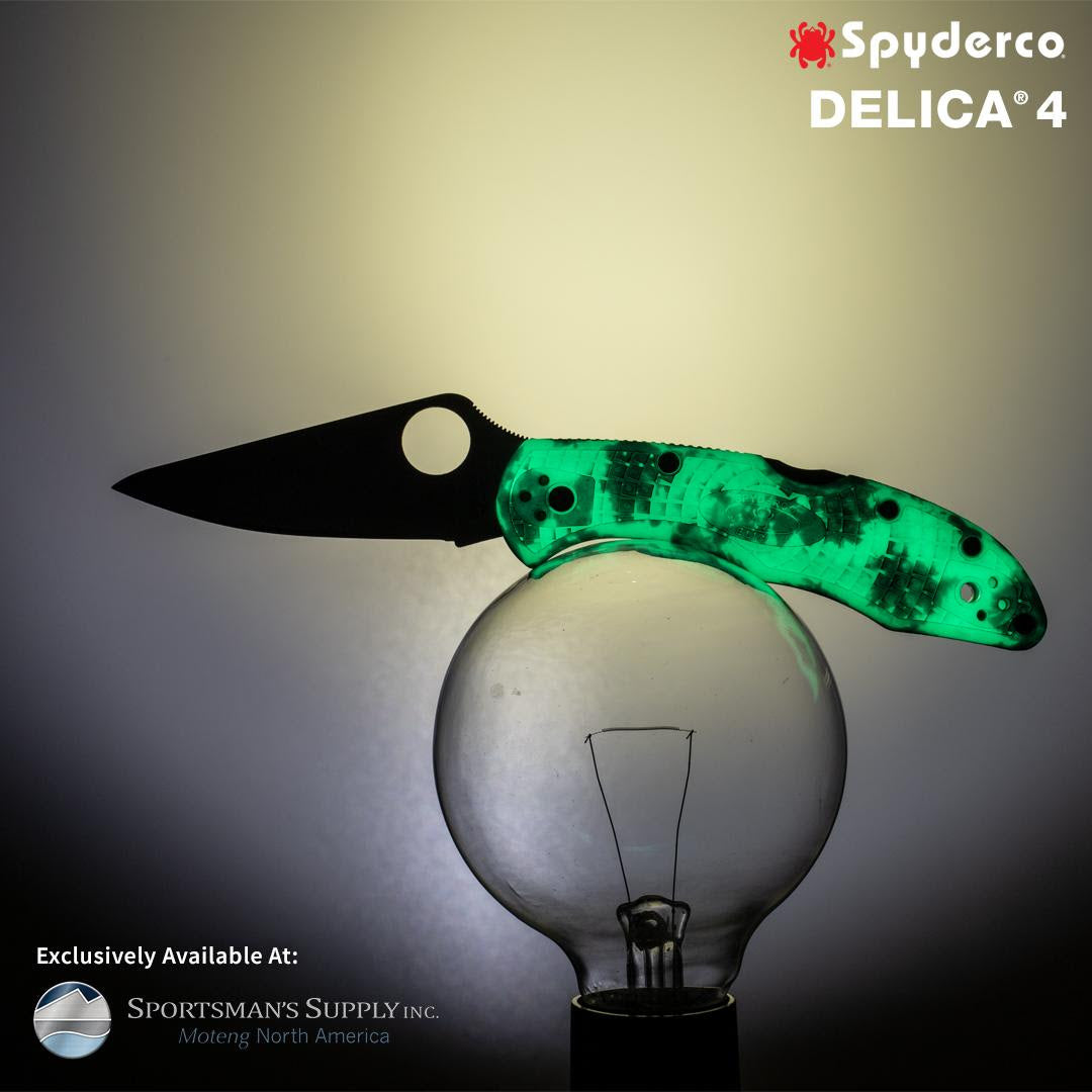 Spyderco Delica 4 - Plain Satin VG-10 Blade - Glow in the Dark ZOME Handle - Distributor Exclusive- C11ZFPGITD